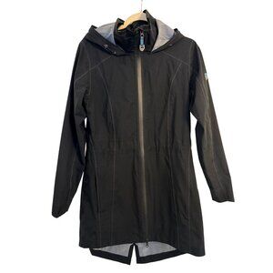 Kuhl Women's Jetstream Black Trench Coat Rain Jacket Lightweight Hooded S